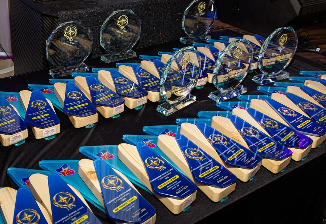IBS Dubai 2026 trophies arranged for the event