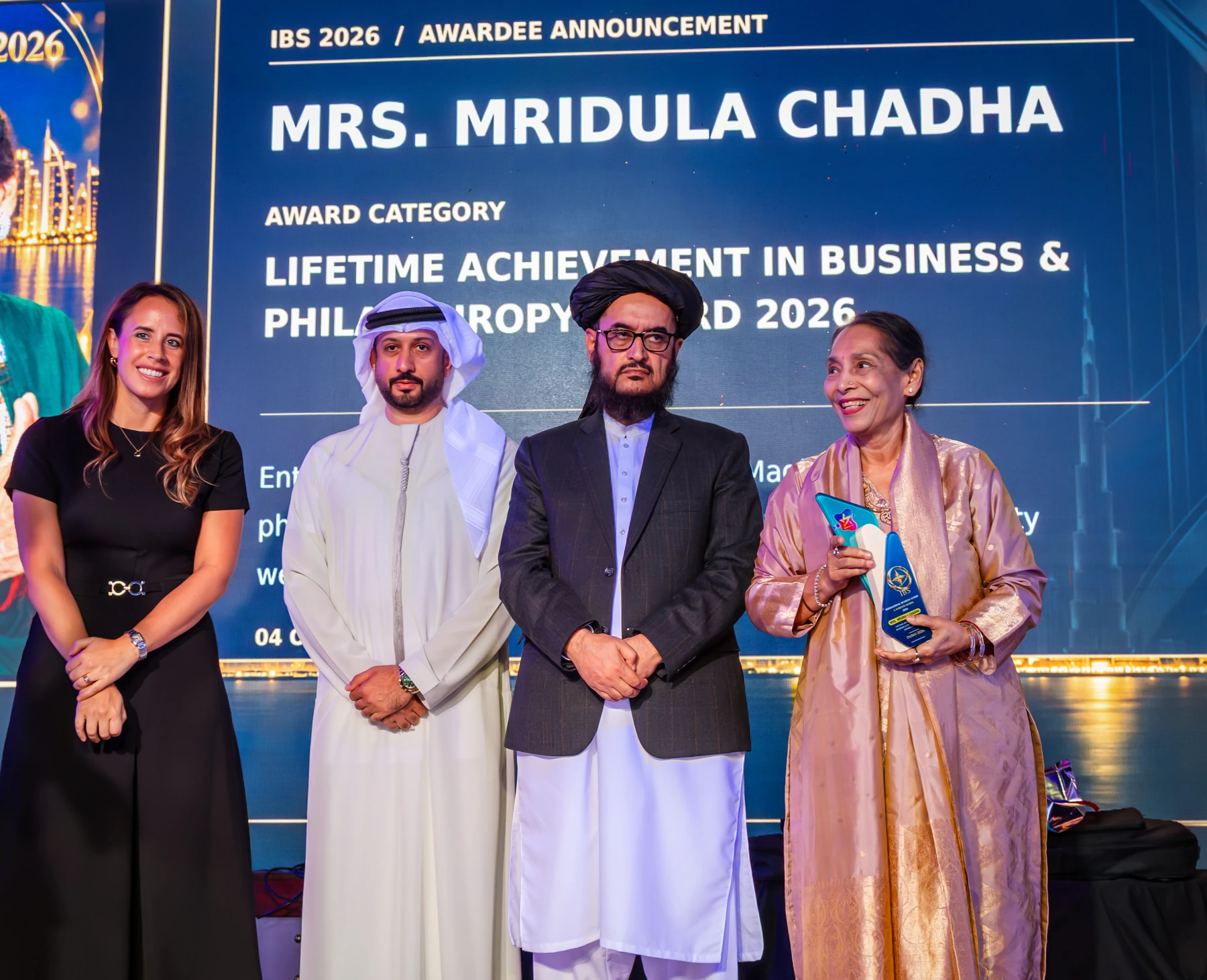 Mrs. Mridula Chadha · Award presentation at IBS Dubai 2026